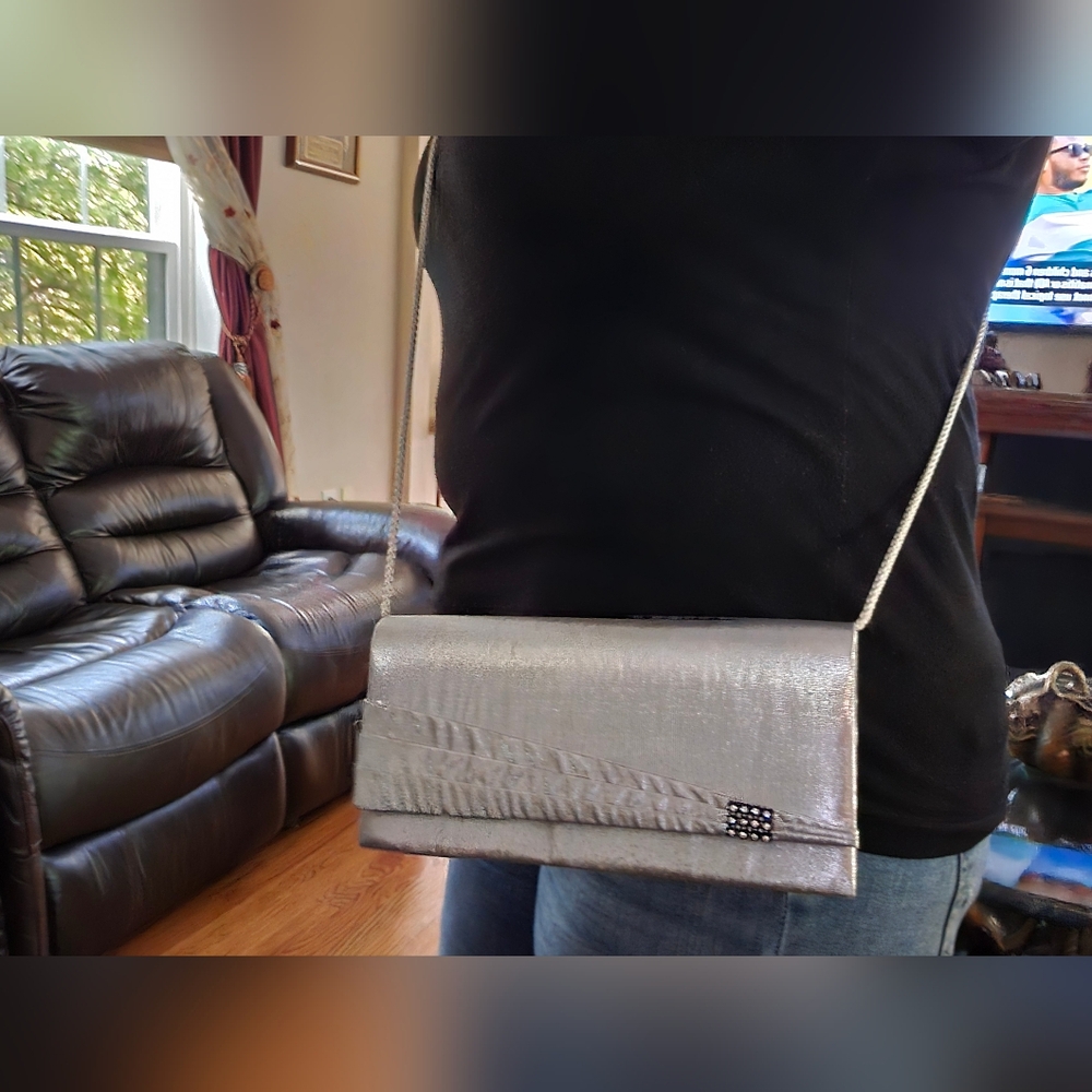 Beautiful silver clutch with rhinestones on the side. Used - Picture 9 of 9